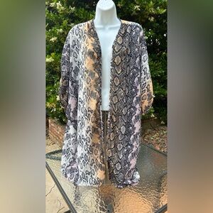 Live‎ 4 Truth Peach& Blue Snakeskin Open Front Kimono Duster Lightweight Sheer